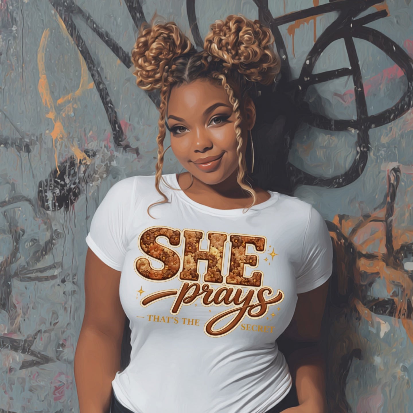She Prays (Brown) Short Sleeve T-shirt