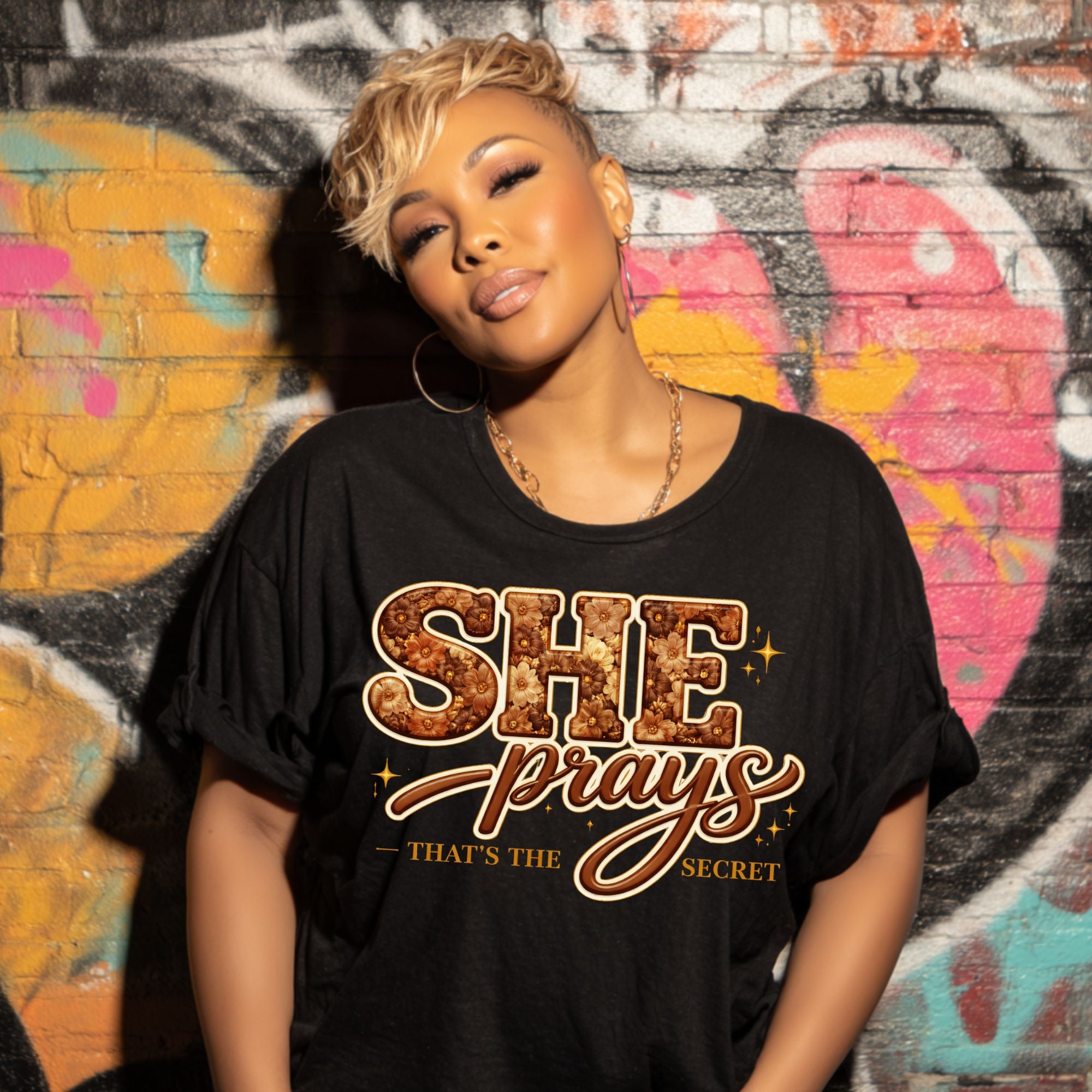 She Prays (Brown) Short Sleeve T-shirt
